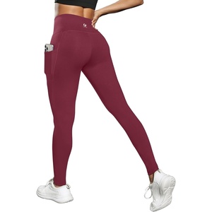 image:imageFihapyli ICTIVE Women High Waist Workout Pants with Pockets Yoga Gym Running Pilates Fitness Leggings RunningBurgundy