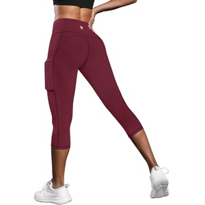 image:imageFihapyli ICTIVE Womens Capris Yoga Pants with Pockets Running Pilates Fitness Running High Waisted LeggingsBurgundy