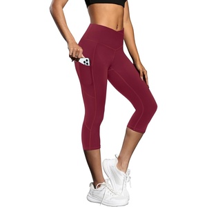 image:imageFihapyli ICTIVE Womens Capris Yoga Pants with Pockets Running Pilates Fitness Running High Waisted LeggingsBurgundy V Waisted
