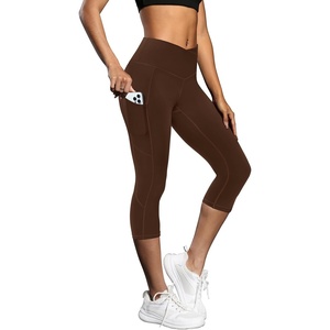 image:imageFihapyli ICTIVE Womens Capris Yoga Pants with Pockets Running Pilates Fitness Running High Waisted LeggingsCoffee V Waisted