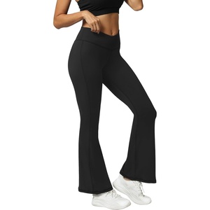 image:imageFihapyli ICTIVE Womens V Crossover Flare Leggings with Tummy Control Casual High Waisted Wide Leg Workout RunningBlack