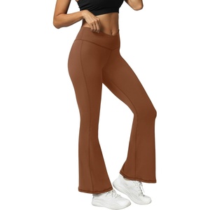 image:imageFihapyli ICTIVE Womens V Crossover Flare Leggings with Tummy Control Casual High Waisted Wide Leg Workout RunningLightbrown