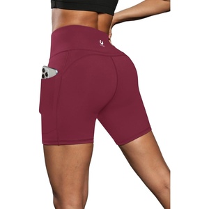 image:imageFihapyli ICTIVE Womens Workout Running Shorts with Deep Pockets High Waisted Tummy Control Yoga Gym Spandex Biker PantsBurgundy