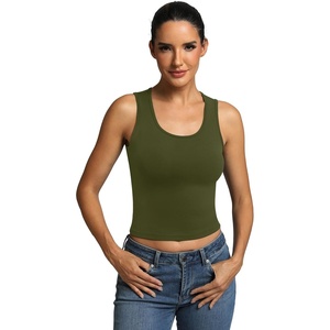 image:imageICTIVE Womens Sleeveless Racerback Tank Top Crew Neck Slim Fit Workout Casual Basic Cami ShirtsArmy Green 9065