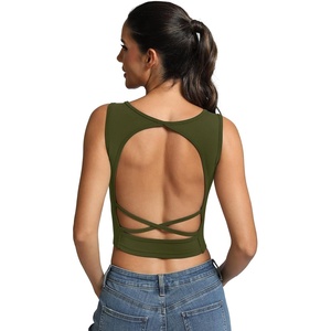 image:imageICTIVE Womens Sleeveless Racerback Tank Top Crew Neck Slim Fit Workout Casual Basic Cami ShirtsArmy Green 9076