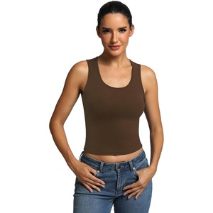 image:imageICTIVE Womens Sleeveless Racerback Tank Top Crew Neck Slim Fit Workout Casual Basic Cami ShirtsCoffee 9065