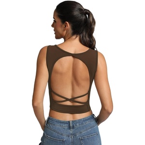 image:imageICTIVE Womens Sleeveless Racerback Tank Top Crew Neck Slim Fit Workout Casual Basic Cami ShirtsCoffee 9076