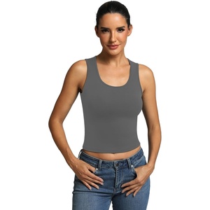 image:imageICTIVE Womens Sleeveless Racerback Tank Top Crew Neck Slim Fit Workout Casual Basic Cami ShirtsDark Grey 9065