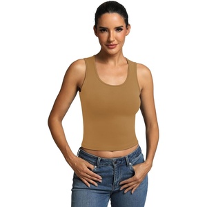 image:imageICTIVE Womens Sleeveless Racerback Tank Top Crew Neck Slim Fit Workout Casual Basic Cami ShirtsKhaki 9065
