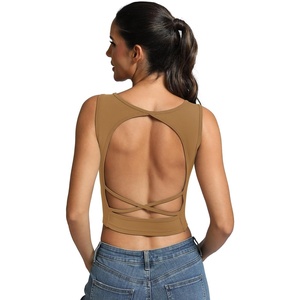image:imageICTIVE Womens Sleeveless Racerback Tank Top Crew Neck Slim Fit Workout Casual Basic Cami ShirtsKhaki 9076